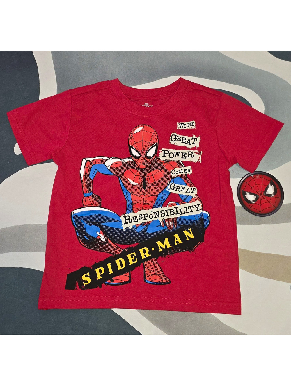 Marvel Spider-Man Boys Size 5 Red Logo Graphic Print Crew Neck Short Sleeve Tee